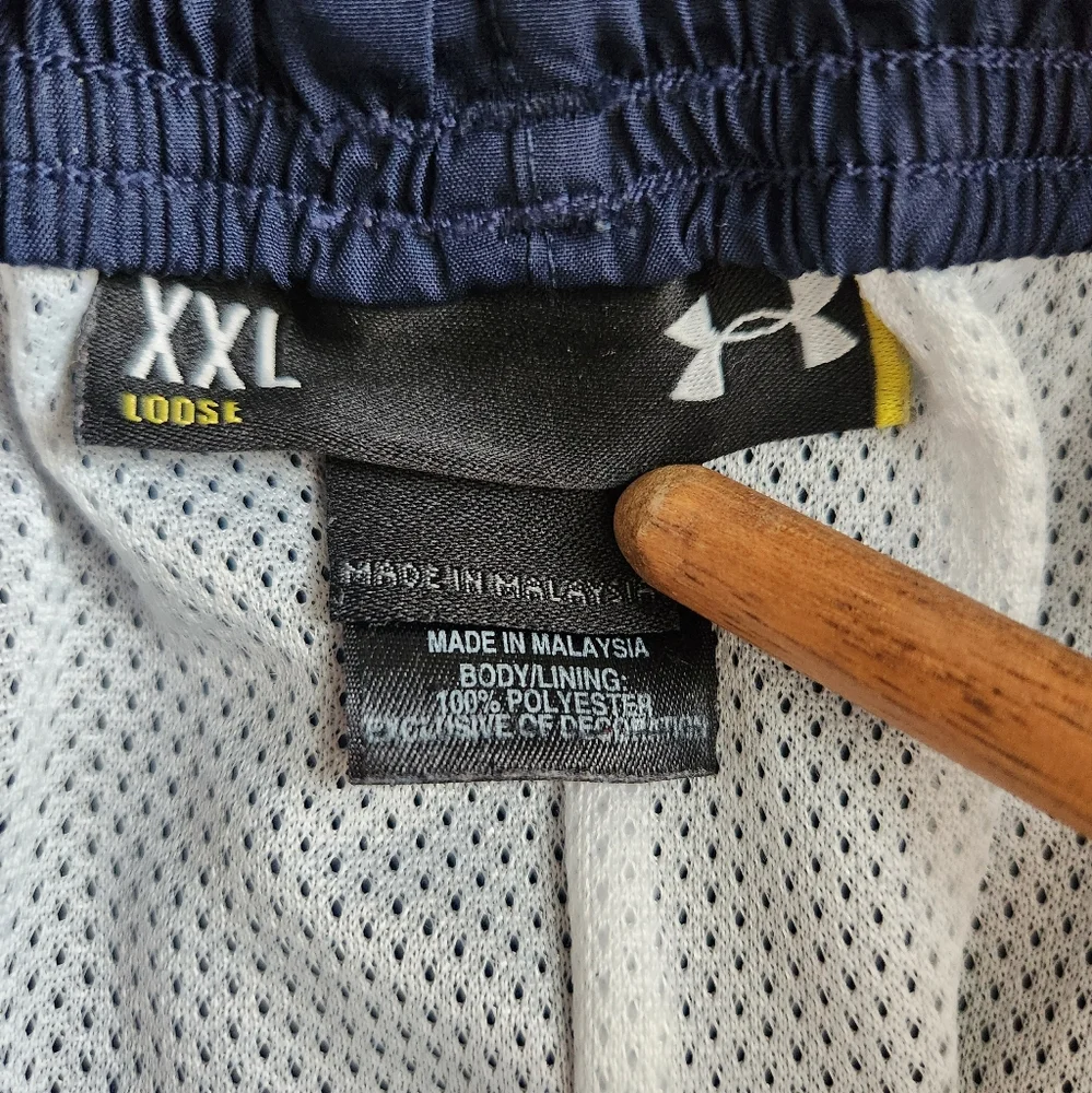 Men's Blue Under Amour Loose Athletic Pants with White Side Stripe and Zipper